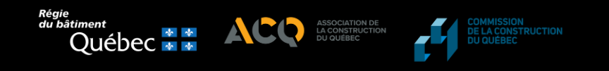 Logos Régie du bâtiment Québec, ACQ Association de la construction du Québec et Commission de la construction du Québec